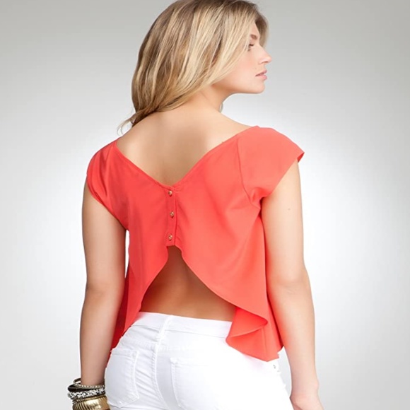 Bebe Open Back Flyaway Silk Top - Picture 8 of 13